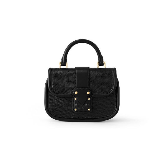 Louis Vuitton Classic Black Leather Mini Top Handle Handbag with Gold Clasp