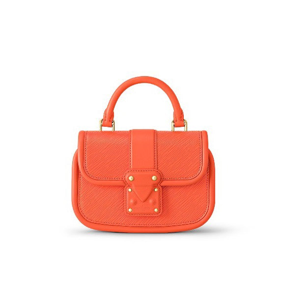 Louis Vuitton Bright Orange Textured Leather Mini Handbag with Top Handle
