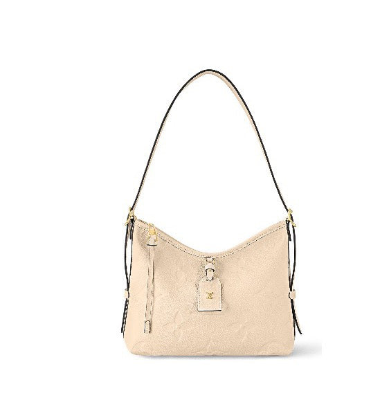 Louis Vuitton Elegant Beige Embossed Leather Shoulder Bag with Hanging Tag