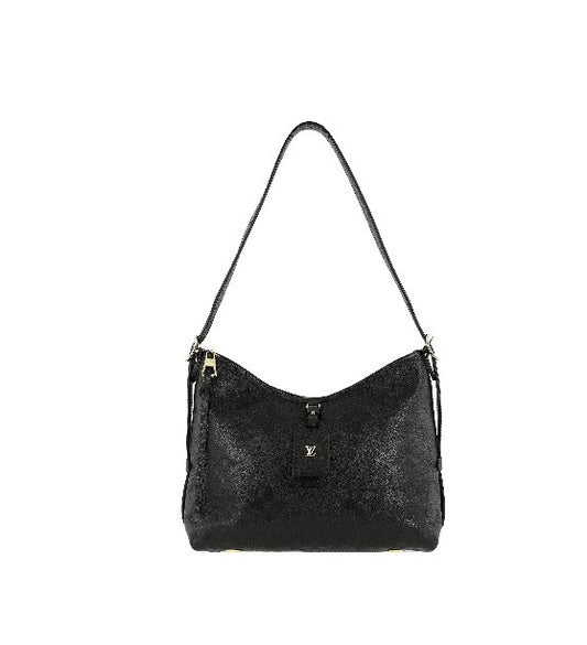 Louis Vuitton Black Embossed Shoulder Bag Textured Leather Hobo Purse