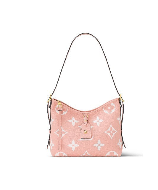 Louis Vuitton Pink Floral Pattern Leather Shoulder Bag Women's Hobo Handbag