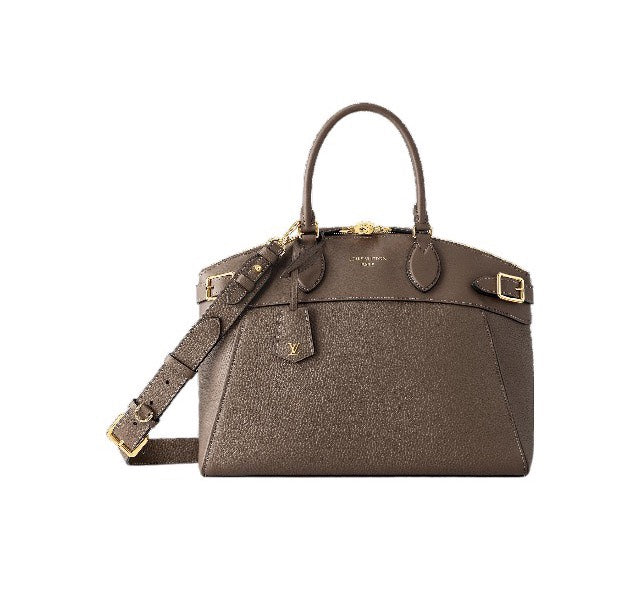 Louis Vuitton Classic Taupe Structured Satchel Handbag with Gold Hardware