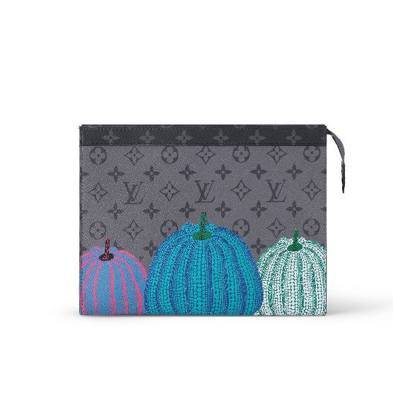 Louis Vuitton Grey Monogram Canvas Clutch Bag with Colorful Pumpkin Art