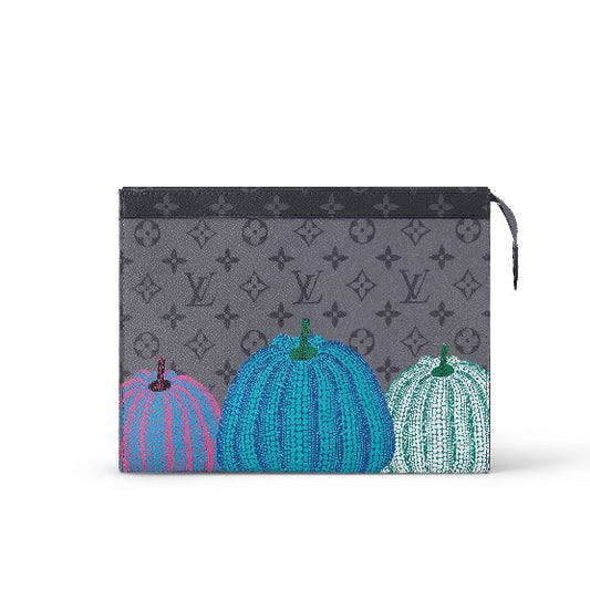 Louis Vuitton Grey Monogram Canvas Clutch Bag with Colorful Pumpkin Art