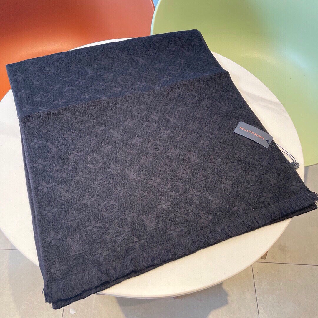 Women's Dark Grey Monogram Pattern Scarf - Elegant Logo Print Soft Winter Shawl, Charcoal