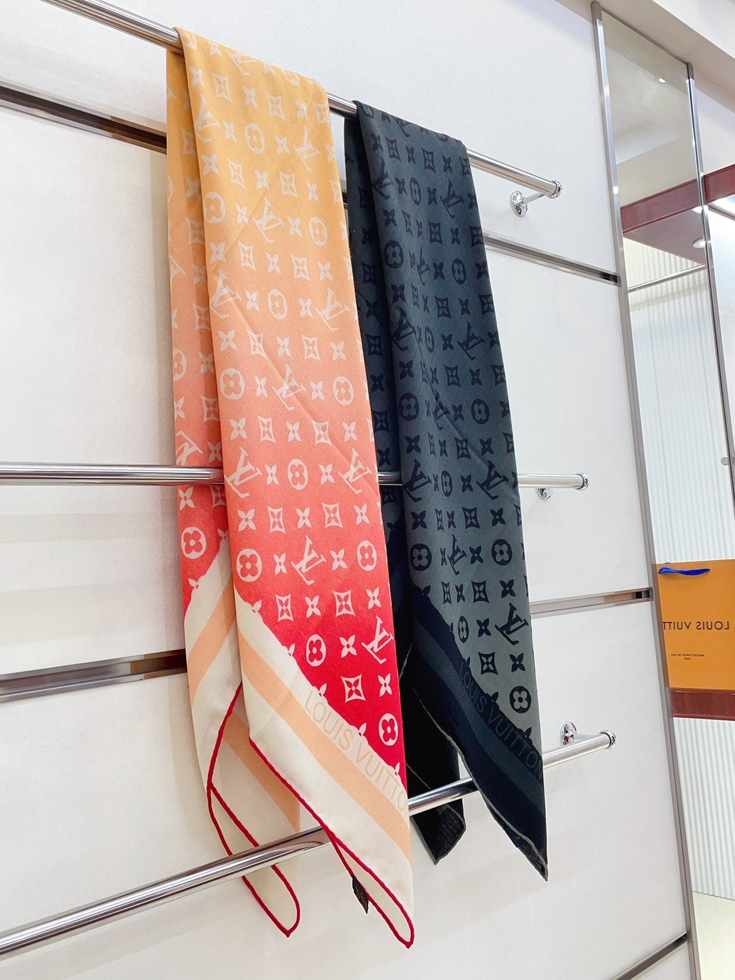 Women's Luxury Monogram Print Large Scarf - Grey and Black Oversized Shawl Wrap Fashion Accessory