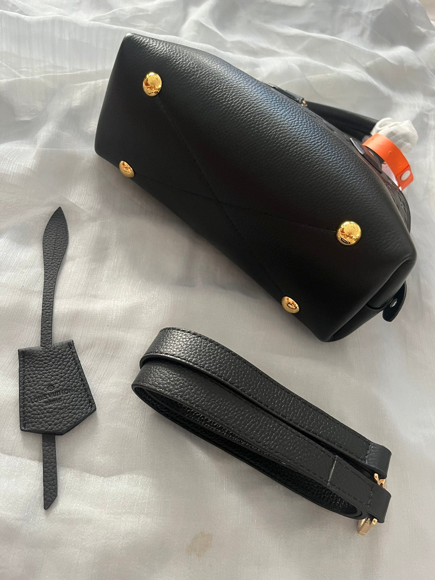Louis Vuitton Luxury Black Embossed Leather Dome Top-Handle Handbag