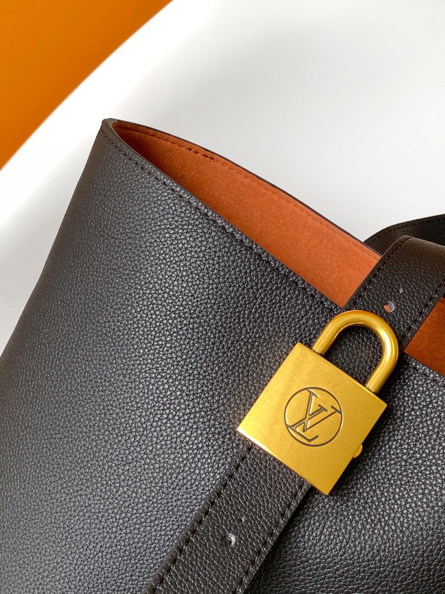 Louis Vuitton Classic Black Leather Shoulder Tote Bag with Gold Lock Detail