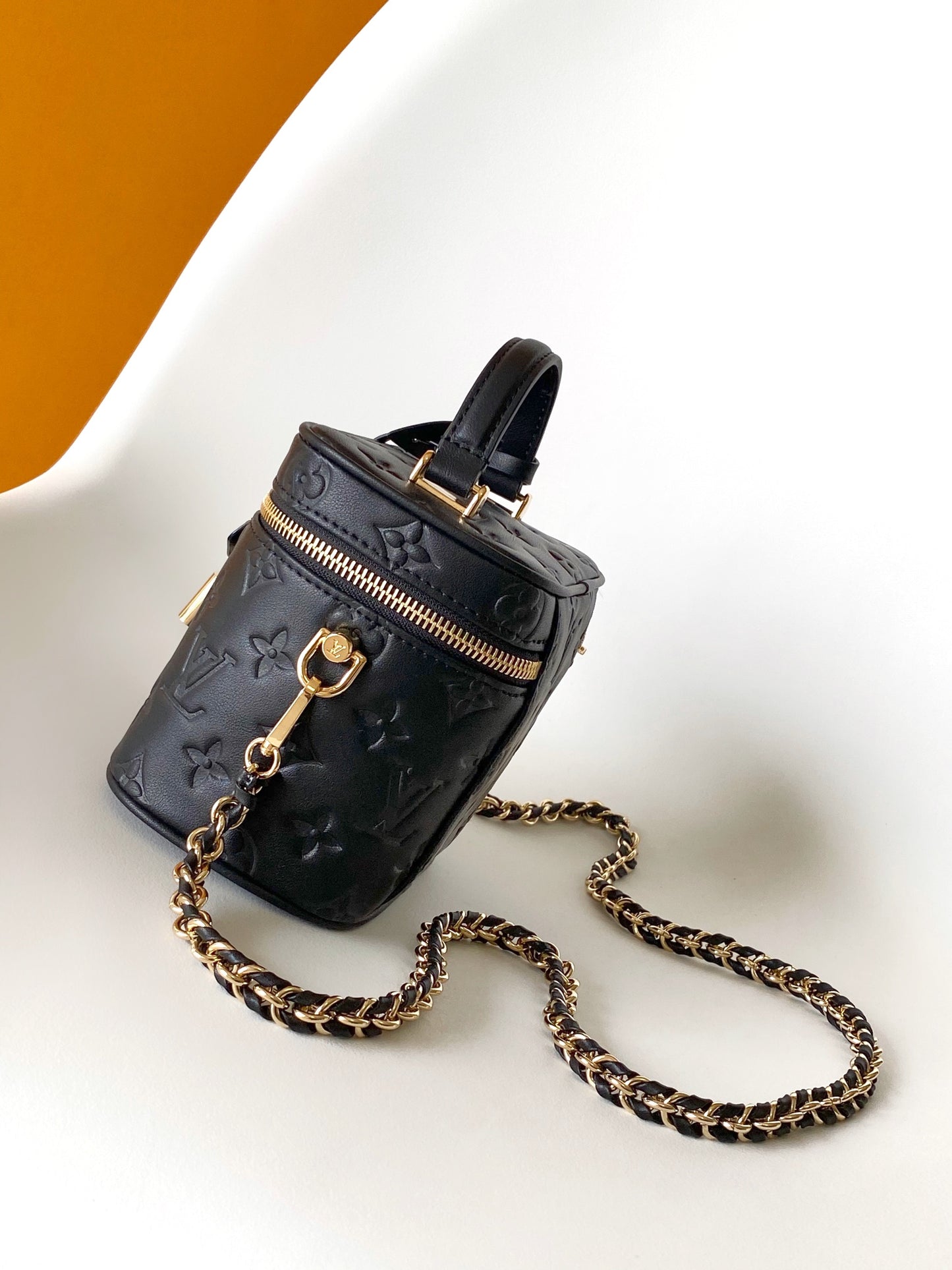 Louis Vuitton Black Embossed Monogram Leather Vanity Handbag with Gold Hardware