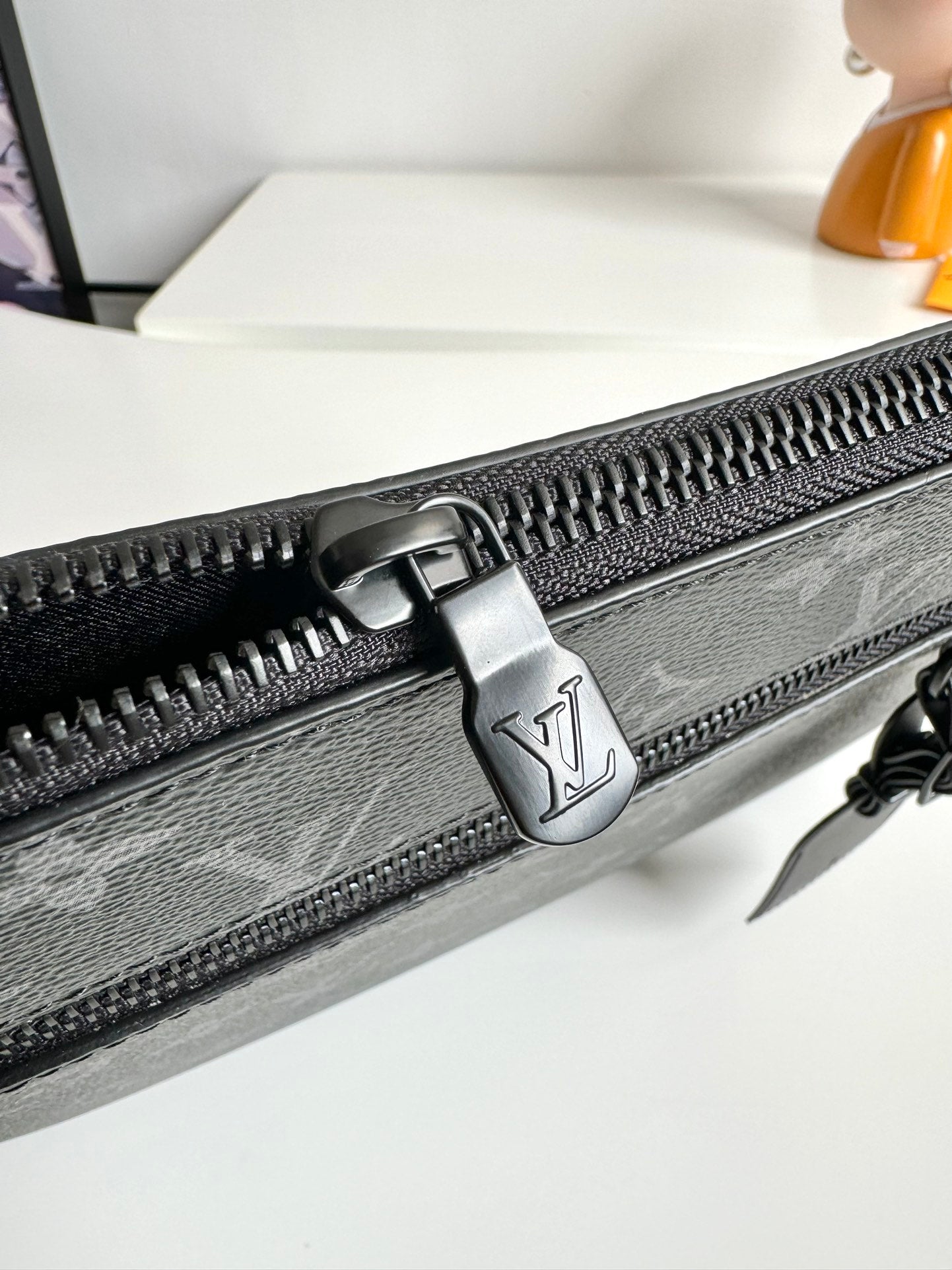 Men's Black Monogram Canvas Designer Clutch Bag - Slim Travel Pouch with Wristlet