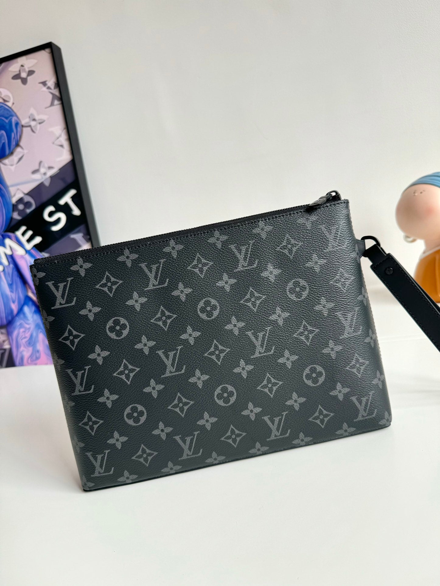 Louis Vuitton Classic Black Monogram Print Men's Wristlet Pouch Clutch Bag