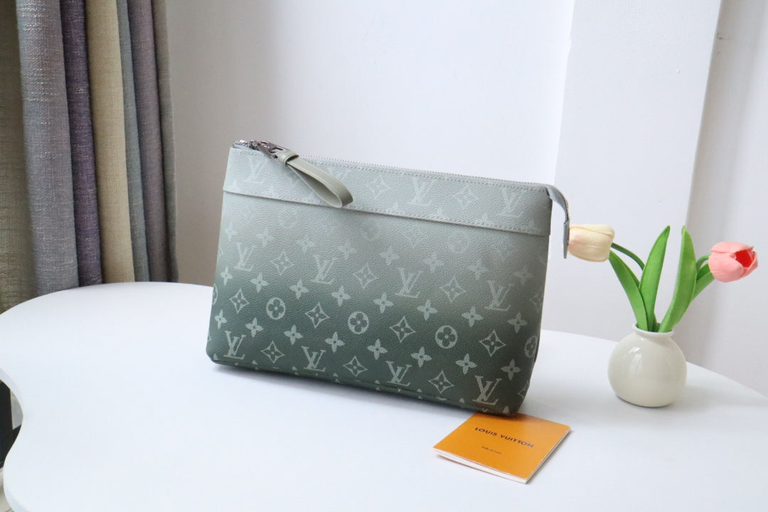 Louis Vuitton Green Gradient Monogram Pattern Zippered Clutch Handbag