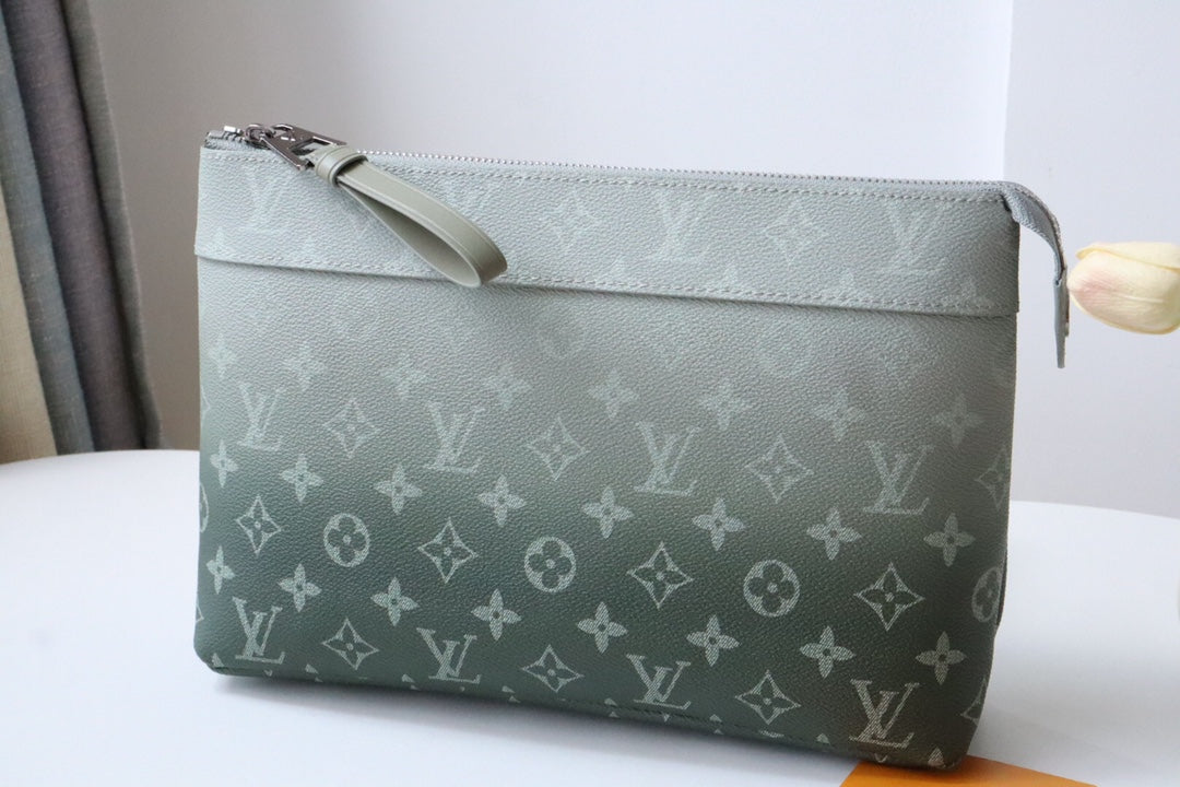 Louis Vuitton Green Gradient Monogram Pattern Zippered Clutch Handbag