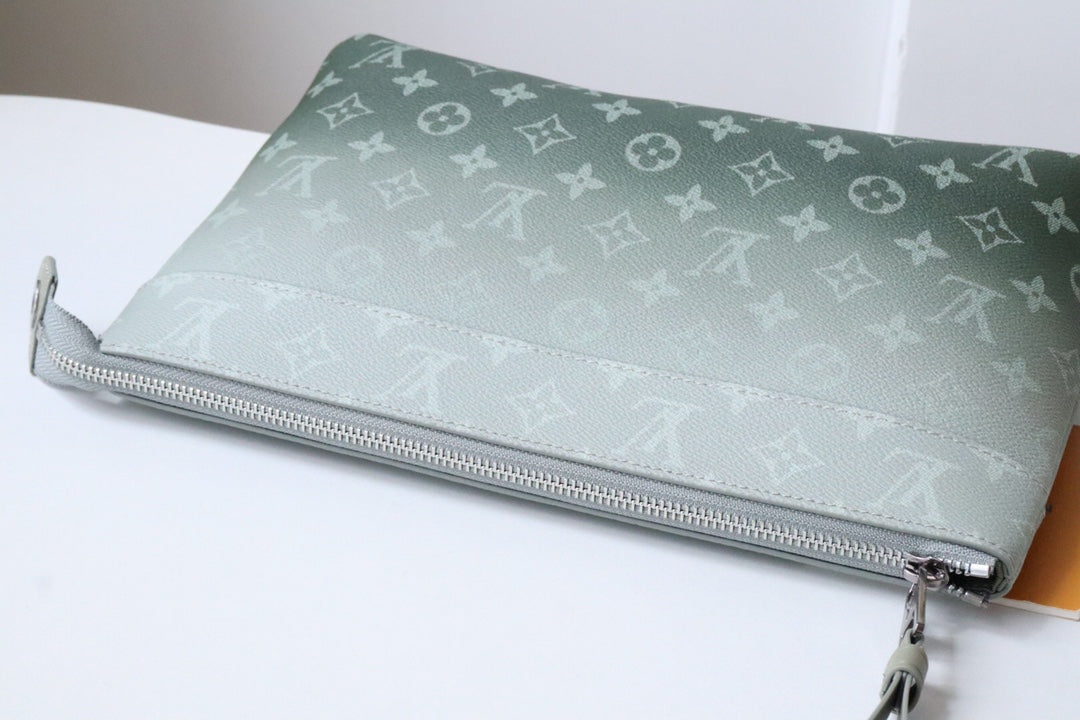 Louis Vuitton Green Gradient Monogram Pattern Zippered Clutch Handbag