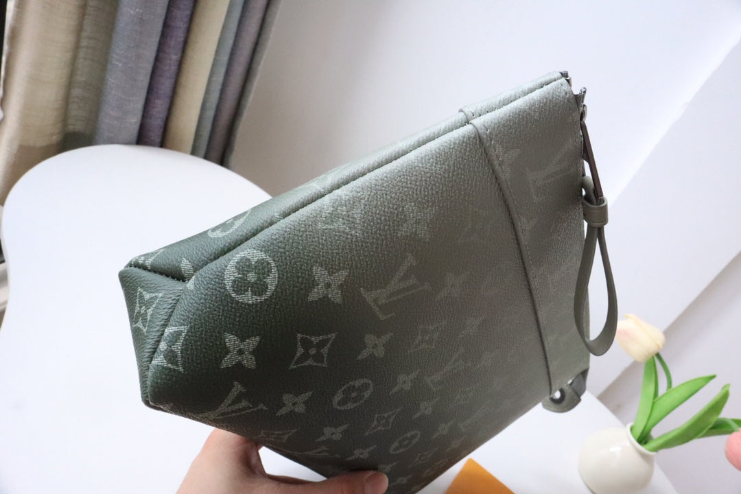 Louis Vuitton Green Gradient Monogram Pattern Zippered Clutch Handbag