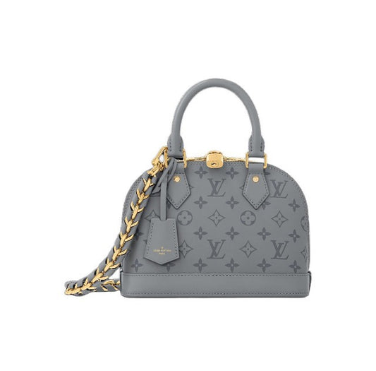 Louis Vuitton Gray Embossed Leather Dome Top-Handle Bag with Chain Strap