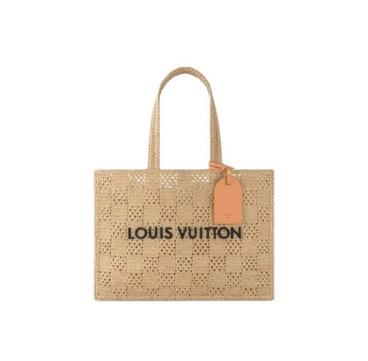 Louis Vuitton Beige Woven Straw Crochet Tote Bag Summer Beach Shoulder Bag