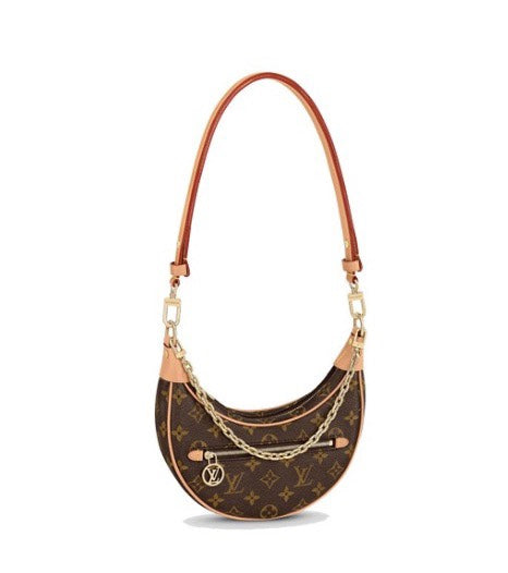 Louis Vuitton Vintage Brown Monogram Crescent Hobo Bag with Gold Chain