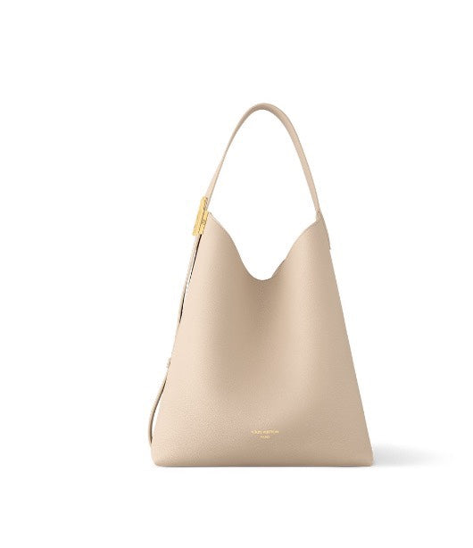 Louis Vuitton Minimalist Beige Leather Hobo Shoulder Bag with Gold Hardware