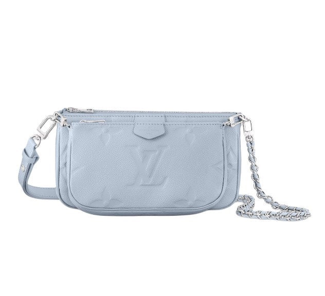 Louis Vuitton Light Blue Embossed Monogram Leather Crossbody Bag with Chain Strap