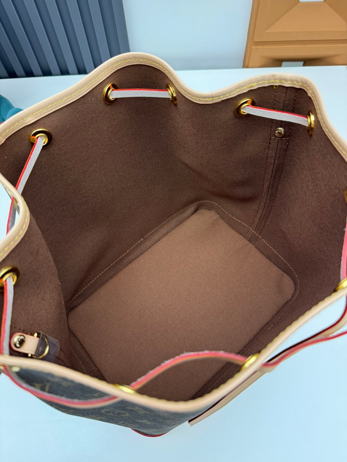 Louis Vuitton Classic Brown Monogram Print Drawstring Bucket Shoulder Bag