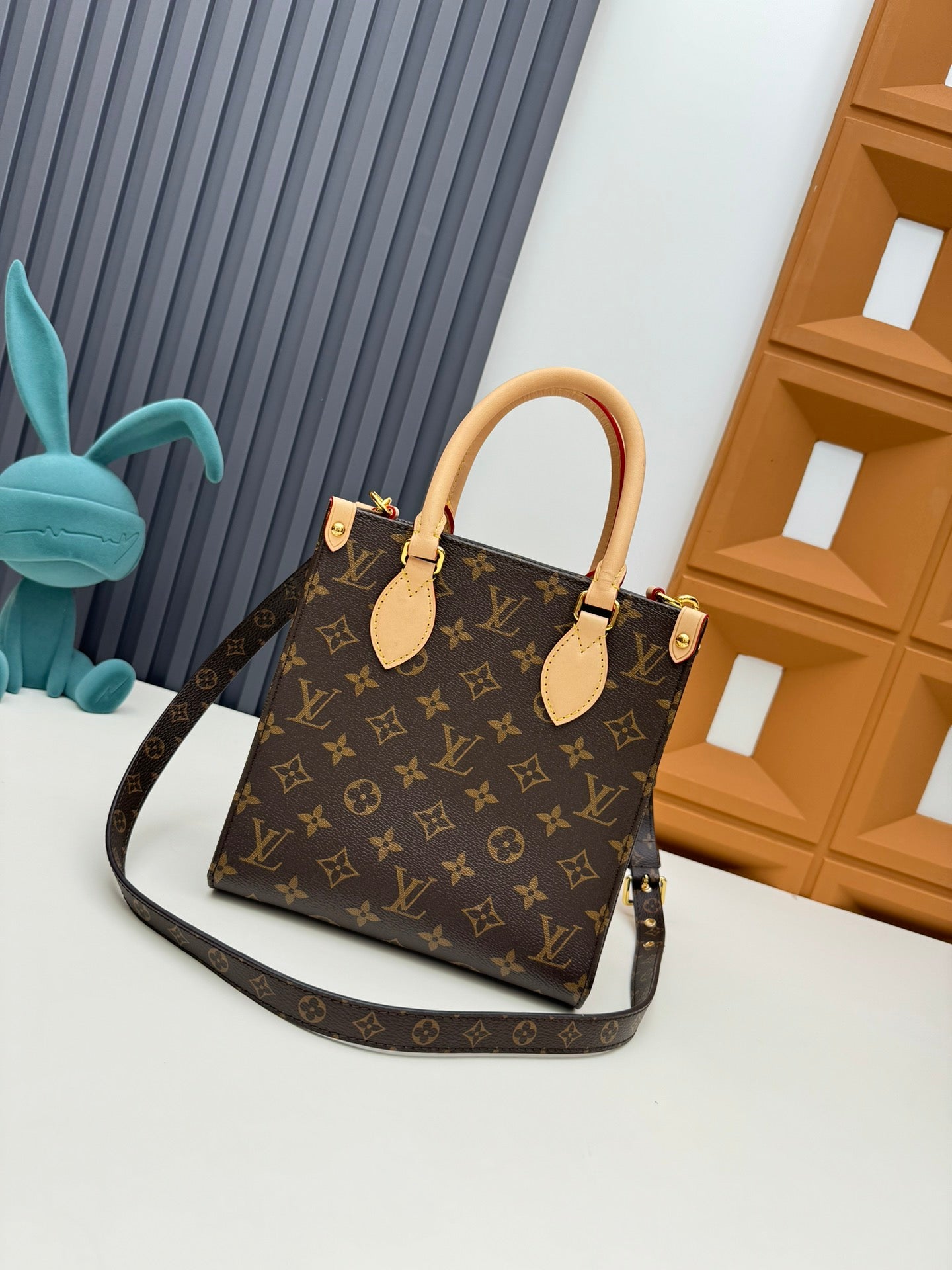 Louis Vuitton Vintage Brown Monogram Tote Bag with Top Handles and Crossbody Strap