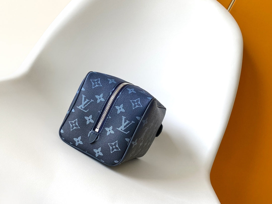 Louis Vuitton Navy Blue Monogram Print Travel Toiletry Bag Dopp Kit with Handle
