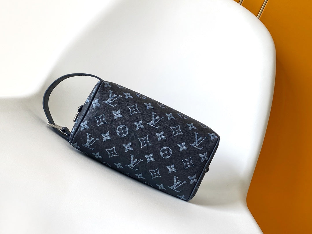 Louis Vuitton Navy Blue Monogram Print Travel Toiletry Bag Dopp Kit with Handle