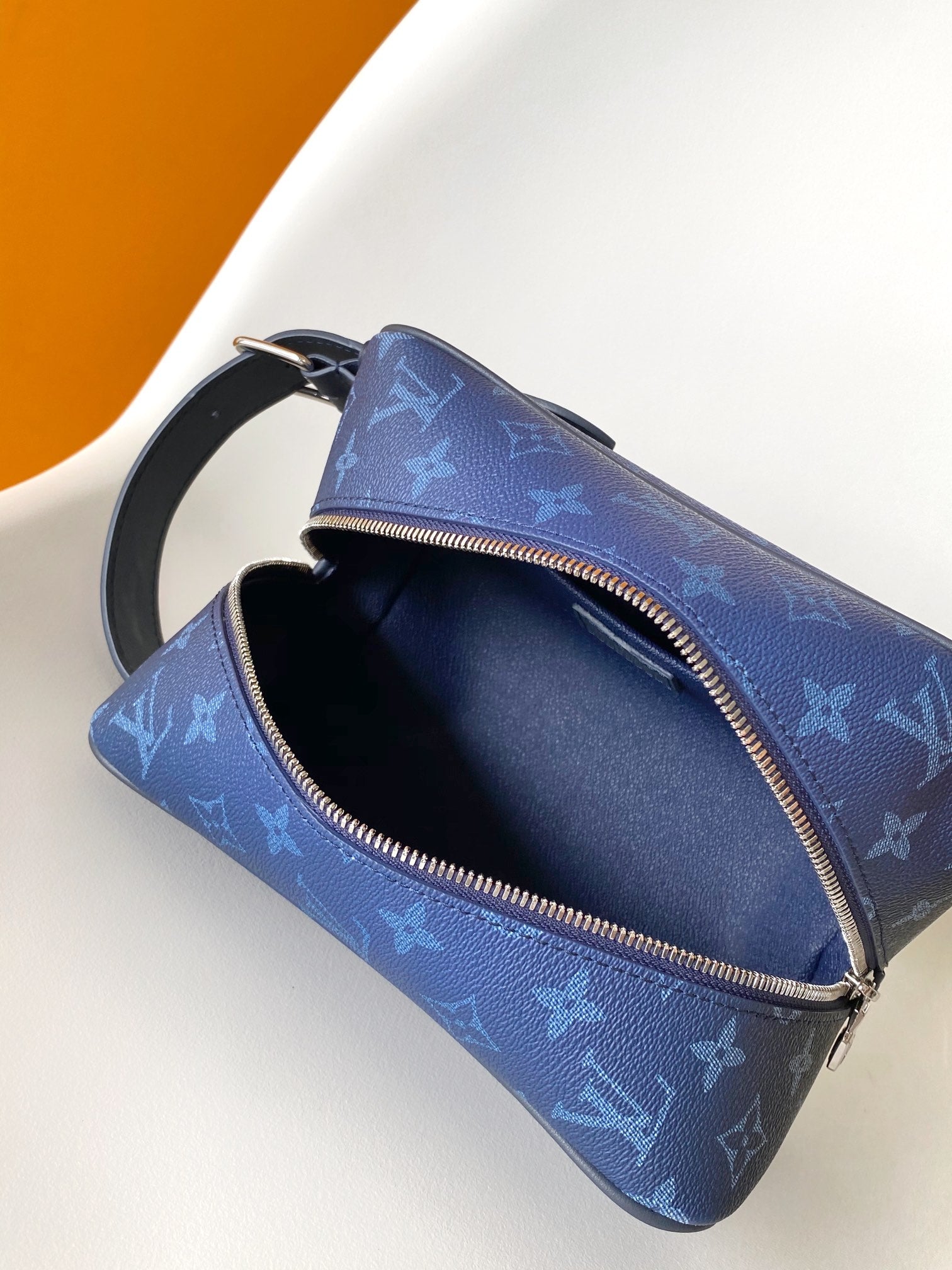 Louis Vuitton Navy Blue Monogram Print Travel Toiletry Bag Dopp Kit with Handle