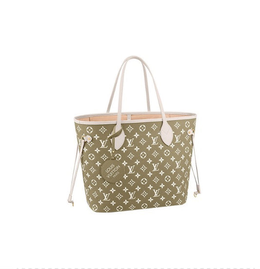 Louis Vuitton Khaki Green Monogram Canvas Tote Bag with Leather Top Handles