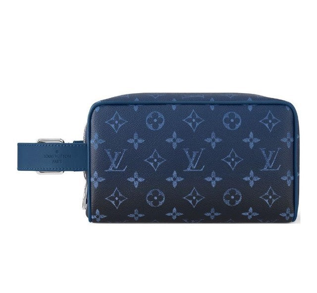 Louis Vuitton Navy Blue Monogram Print Travel Toiletry Bag Dopp Kit with Handle