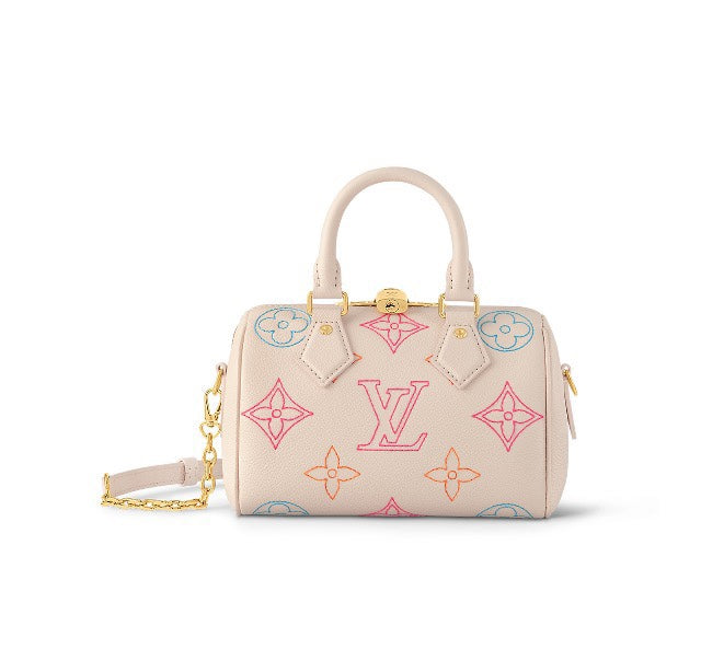Louis Vuitton Elegant Pastel Pink Leather Monogram Handbag with Chain Strap