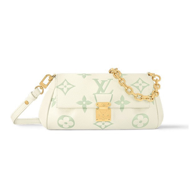 Louis Vuitton White Monogram Pattern Leather Shoulder Bag with Gold Chain Strap