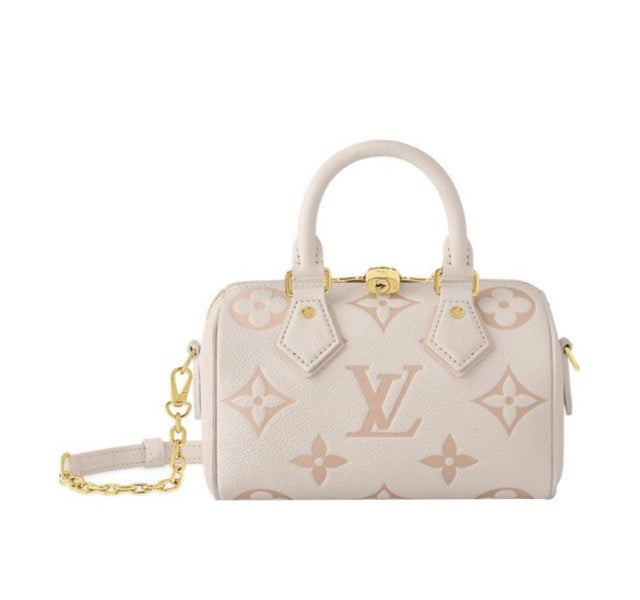 Louis Vuitton Elegant Beige Embossed Leather Mini Crossbody Bag with Top Handle