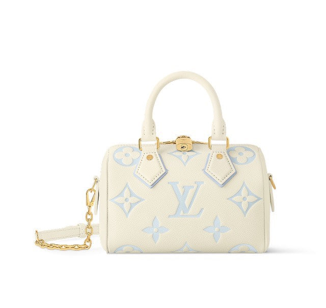 Louis Vuitton Cream and Pastel Blue Embossed Leather Mini Duffle Handbag