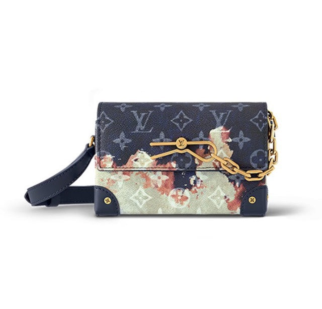 Louis Vuitton Navy Blue Monogram Flap Shoulder Bag with Watercolor Floral Print