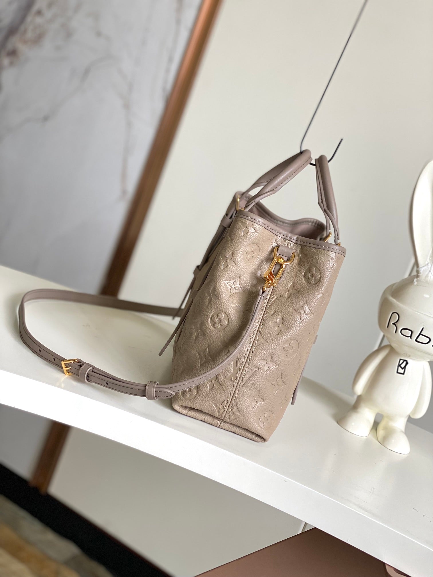 Louis Vuitton Taupe Embossed Leather Top Handle Handbag with Buckle Straps