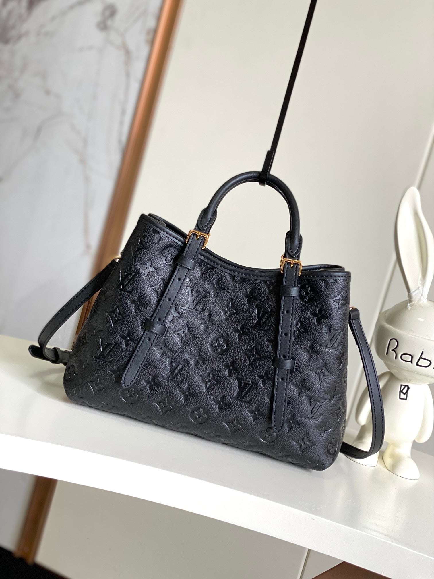 Louis Vuitton Black Embossed Textured Leather Top Handle Tote Handbag