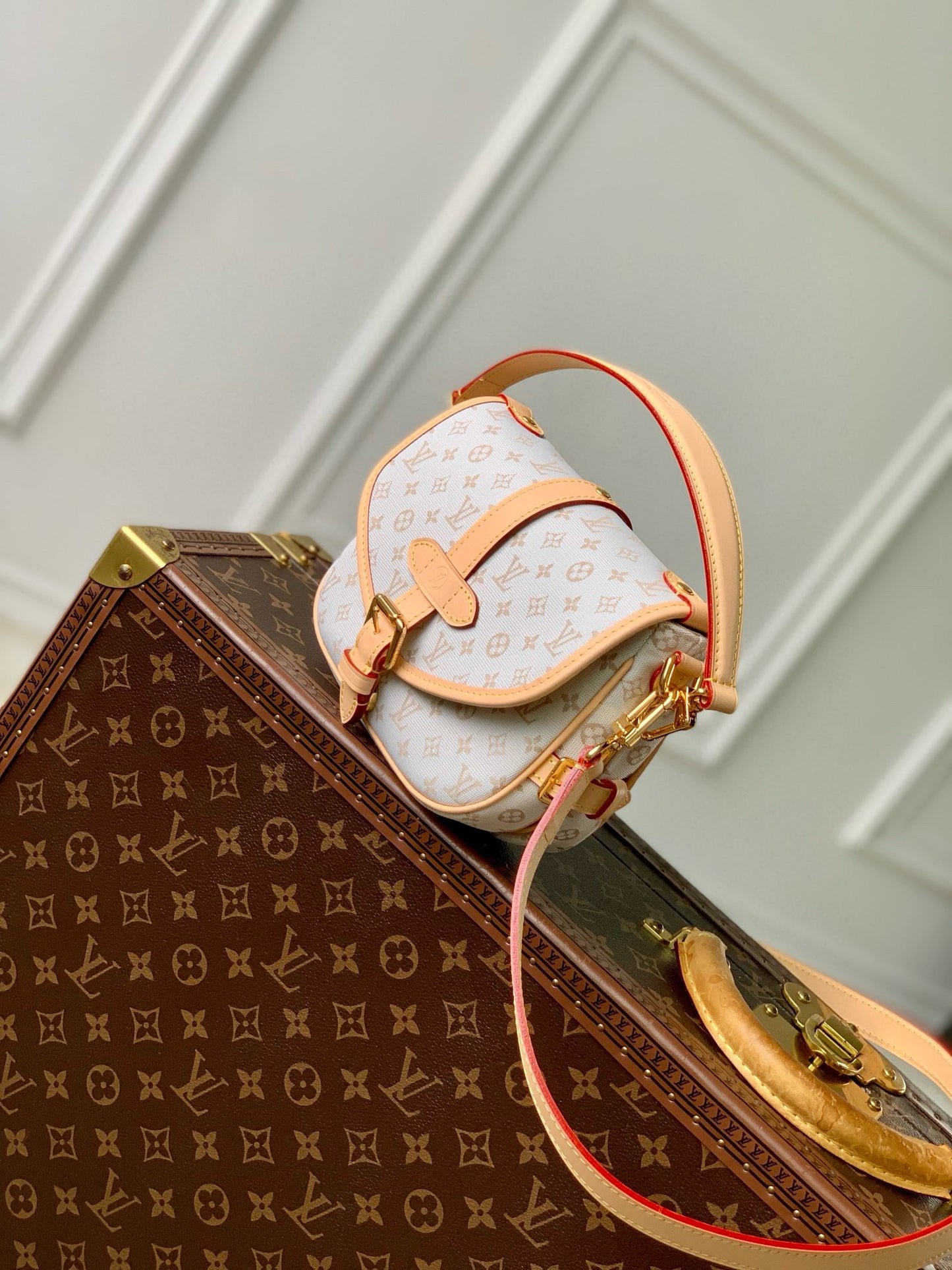 Louis Vuitton Luxury Monogram Canvas Crossbody Satchel Bag with Leather Trim