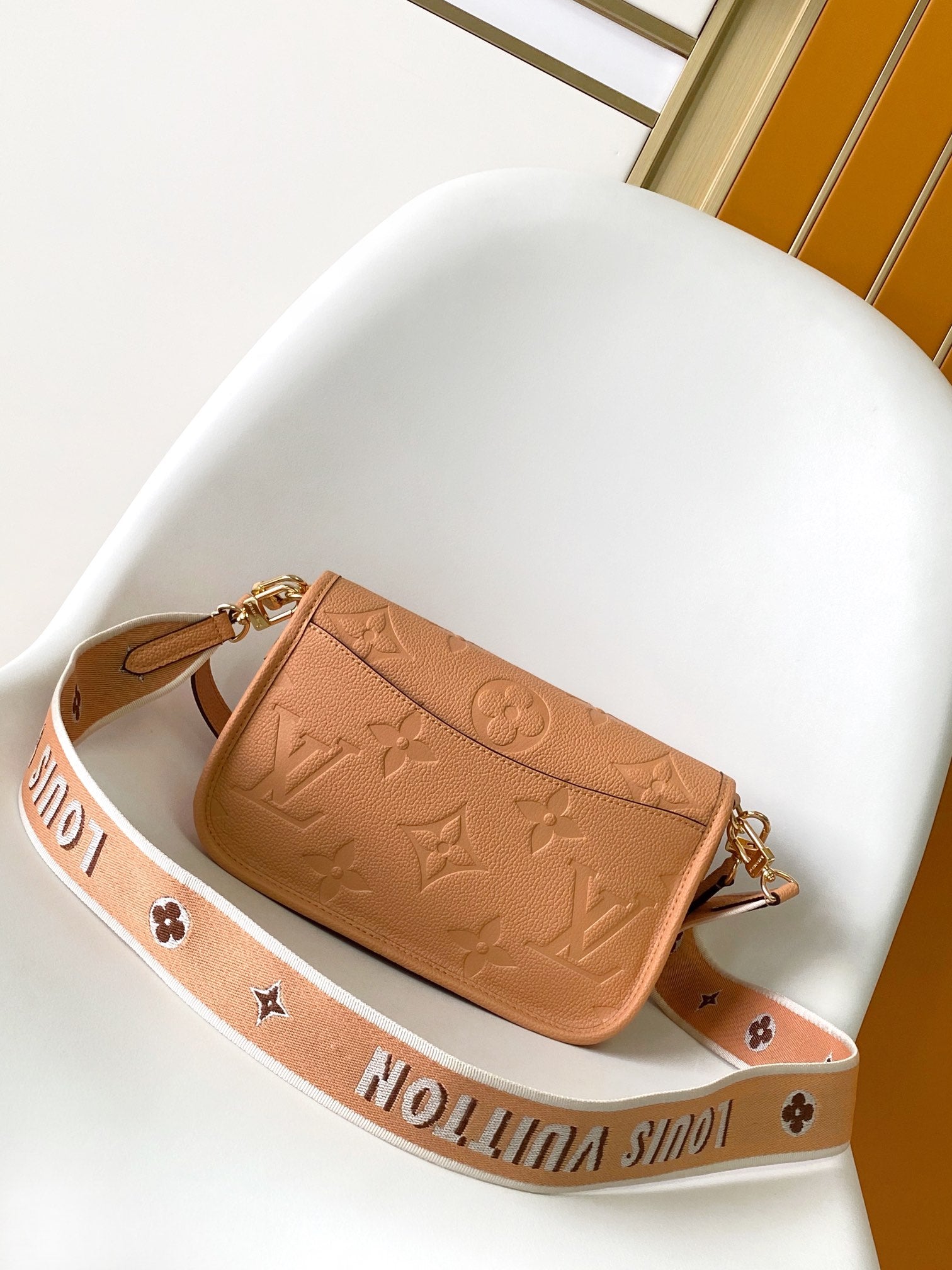 Louis Vuitton Classic Tan Embossed Leather Shoulder Bag with Gold Buckle