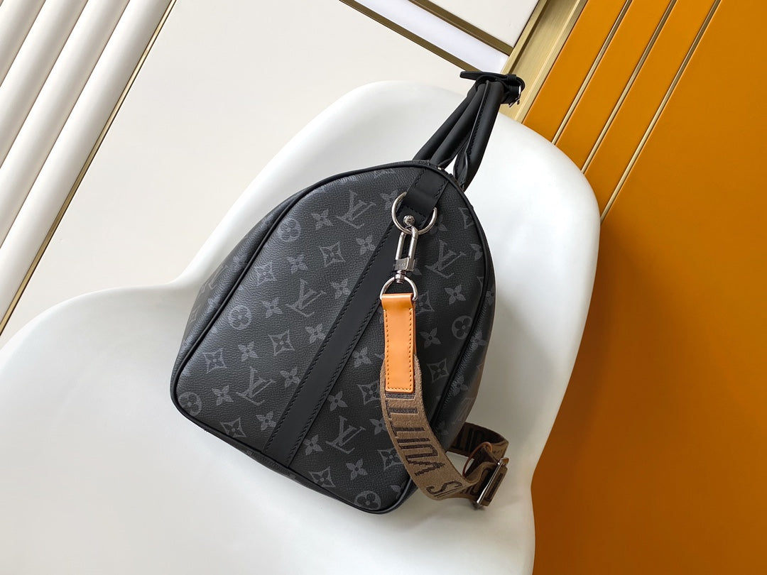 Louis Vuitton Charcoal Monogram Travel Duffel Bag with Adjustable Shoulder Strap