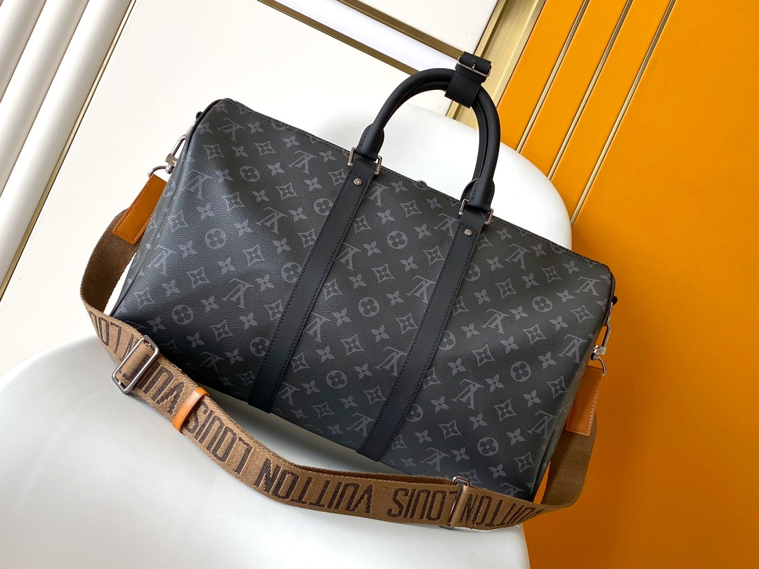 Louis Vuitton Charcoal Monogram Travel Duffel Bag with Adjustable Shoulder Strap