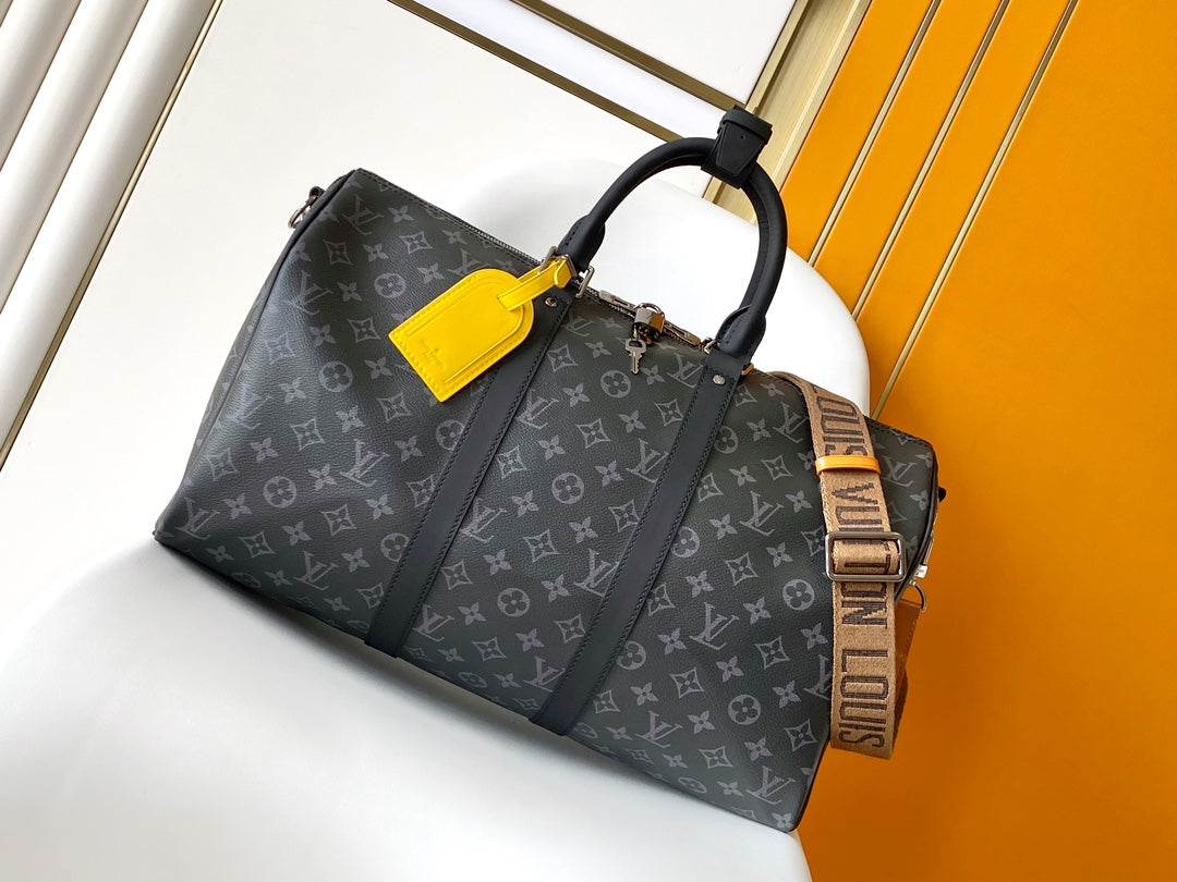 Louis Vuitton Charcoal Monogram Travel Duffel Bag with Adjustable Shoulder Strap