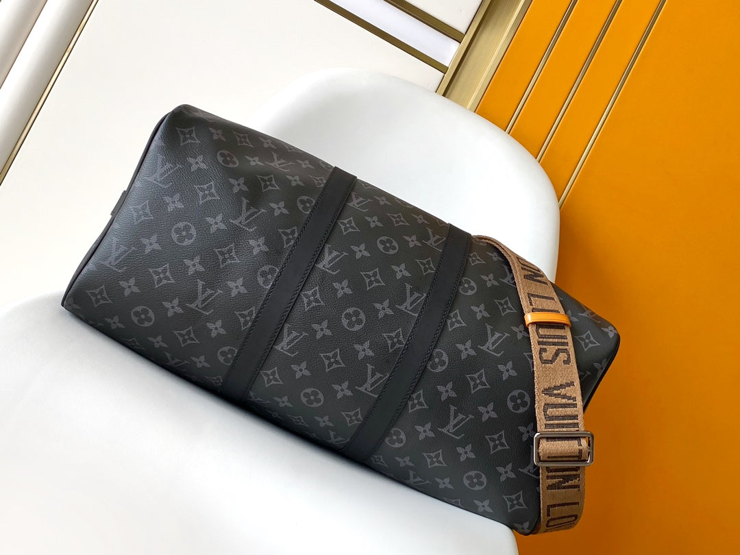 Louis Vuitton Charcoal Monogram Travel Duffel Bag with Adjustable Shoulder Strap