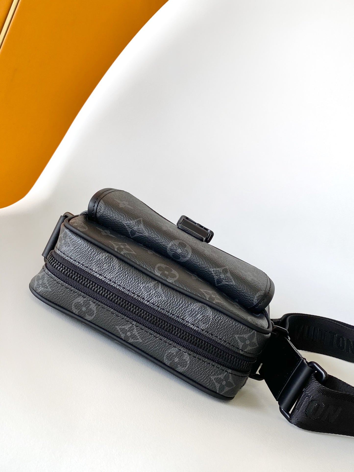 Louis Vuitton Black Monogram Canvas Messenger Bag with Front Buckle Pocket