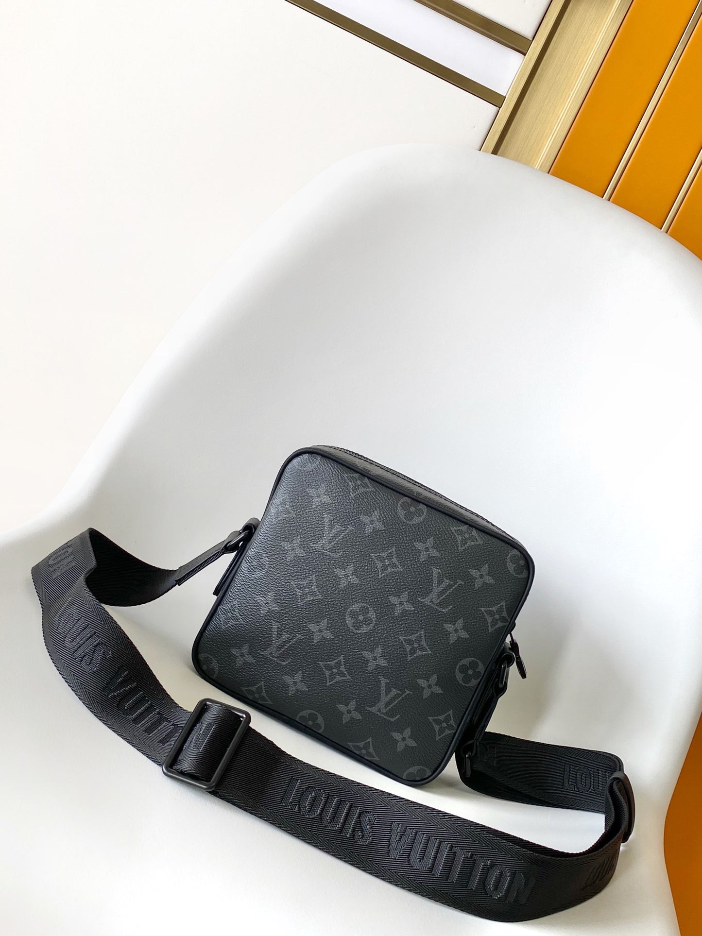 Louis Vuitton Black Monogram Canvas Messenger Bag with Front Buckle Pocket