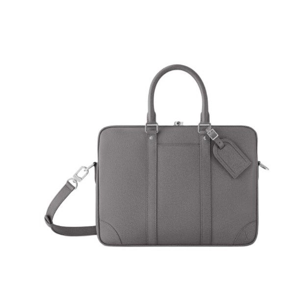 Louis Vuitton Professional Grey Leather Laptop Briefcase with Shoulder Strap