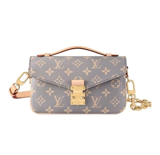 Louis Vuitton Grey Monogram Crossbody Shoulder Bag with Gold Chain Strap