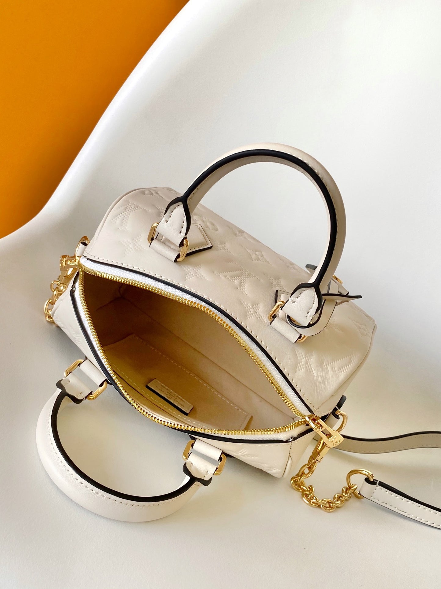Louis Vuitton White Embossed Leather Top Handle Mini Crossbody Duffle Bag