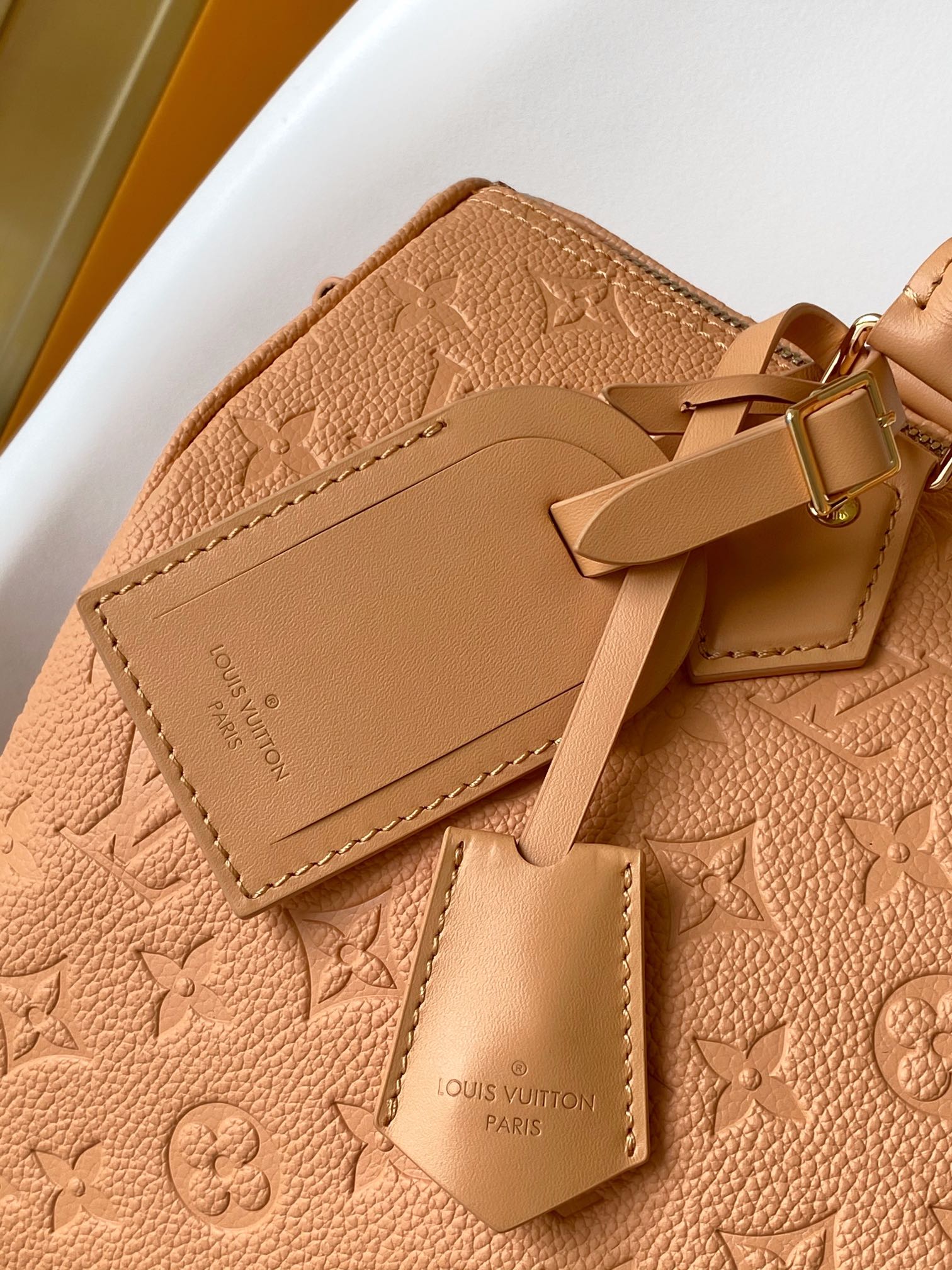 Louis Vuitton Classic Tan Embossed Leather Top Handle Handbag with Shoulder Strap